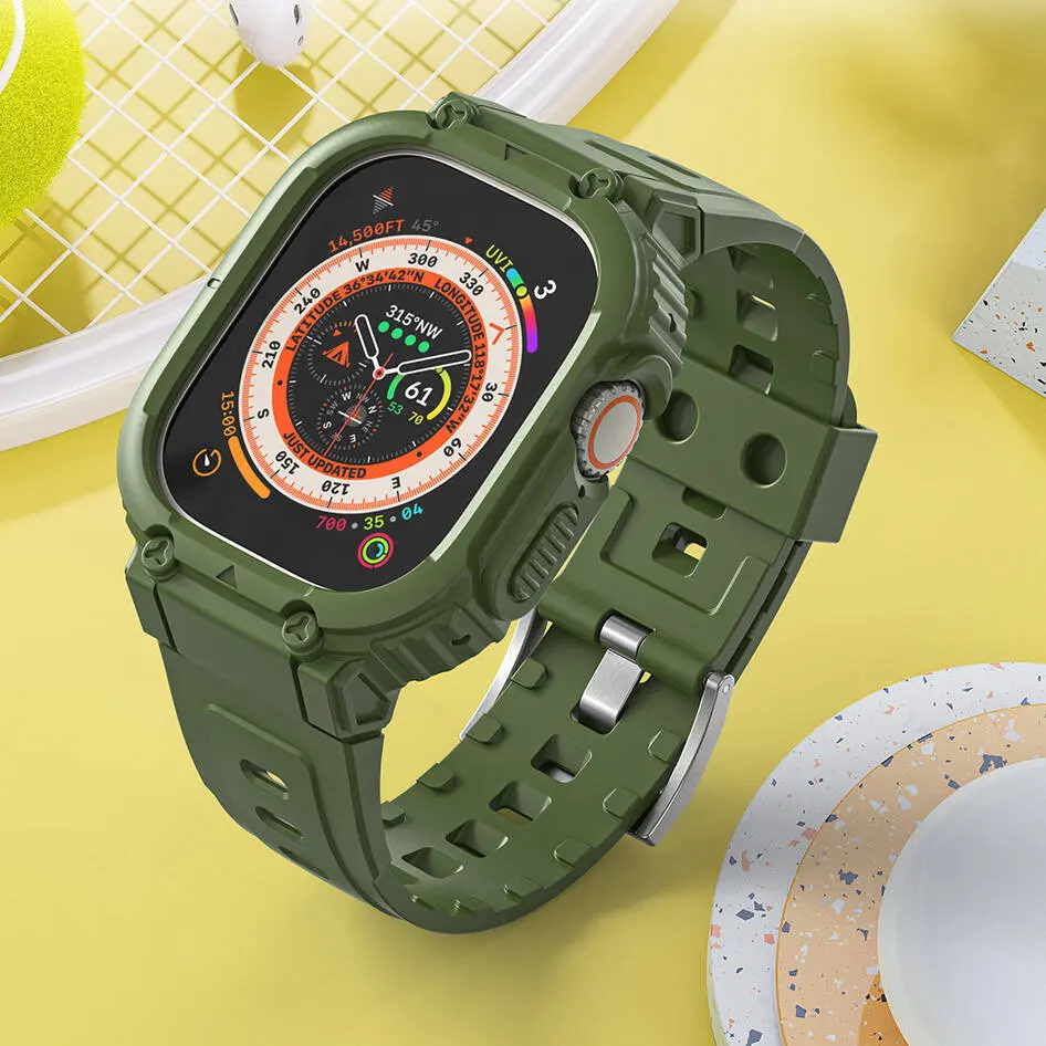 Apple Watch 44 mm Uyumlu 2'si 1 Arada Kasa Koruyuculu Kordon - Wiwu Armor