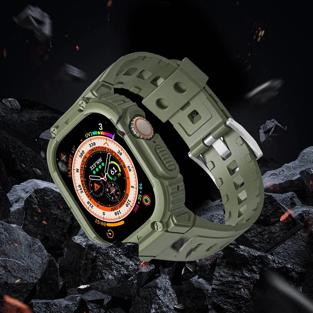 Apple Watch 44 mm Uyumlu 2'si 1 Arada Kasa Koruyuculu Kordon - Wiwu Armor