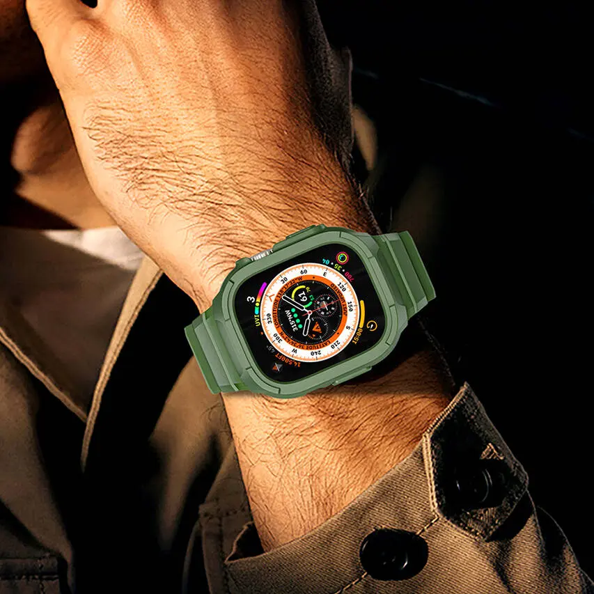 Apple Watch 44 mm Uyumlu 2'si 1 Arada Kasa Koruyuculu Kordon - Wiwu Armor