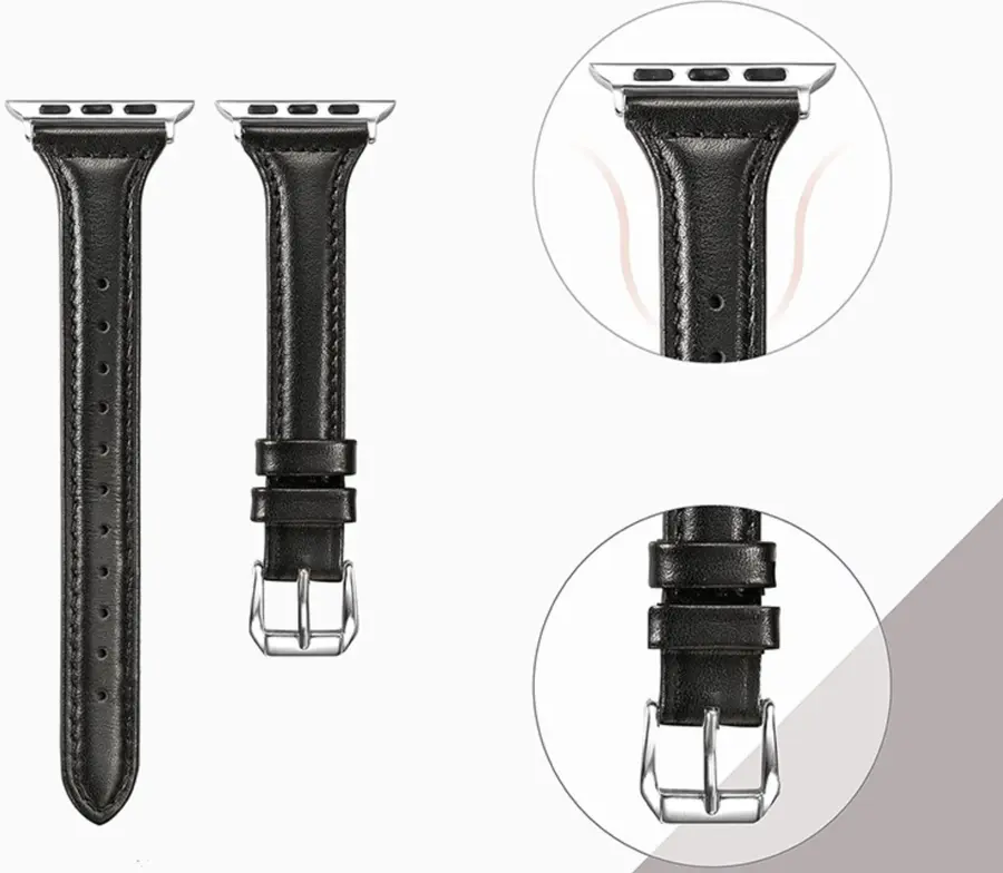 Apple Watch 40 mm Deri Kordon, Dikişli ve Metal Tokalı - Zore KRD-28
