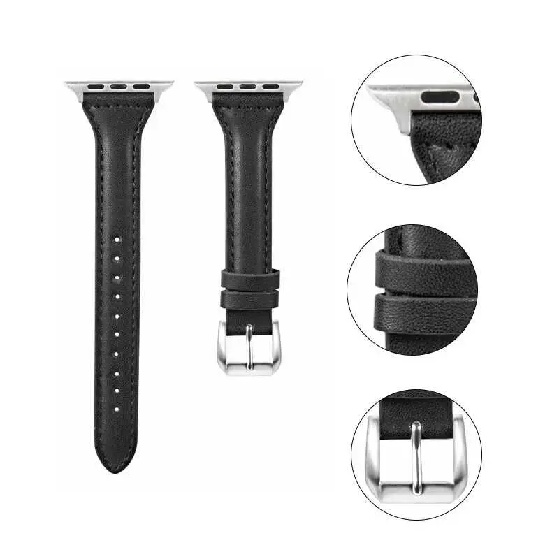 Apple Watch 40 mm Deri Kordon, Dikişli ve Metal Tokalı - Zore KRD-28