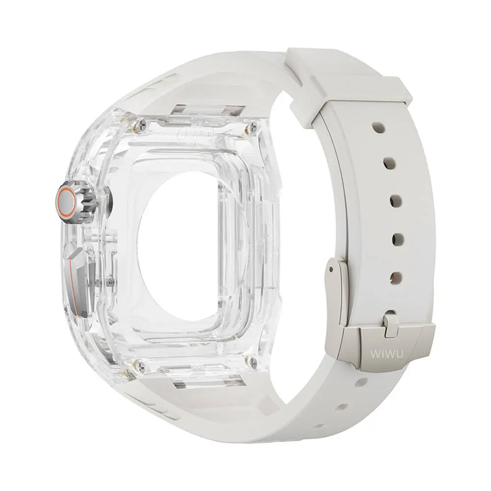 Apple Watch 42 mm Şeffaf Kasa Koruyuculu Kauçuk Kordon - Wiwu Rambo