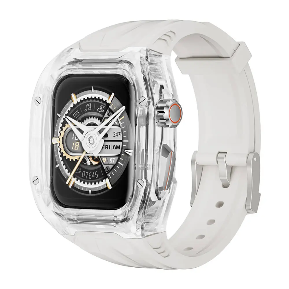 Apple Watch 42 mm Şeffaf Kasa Koruyuculu Kauçuk Kordon - Wiwu Rambo