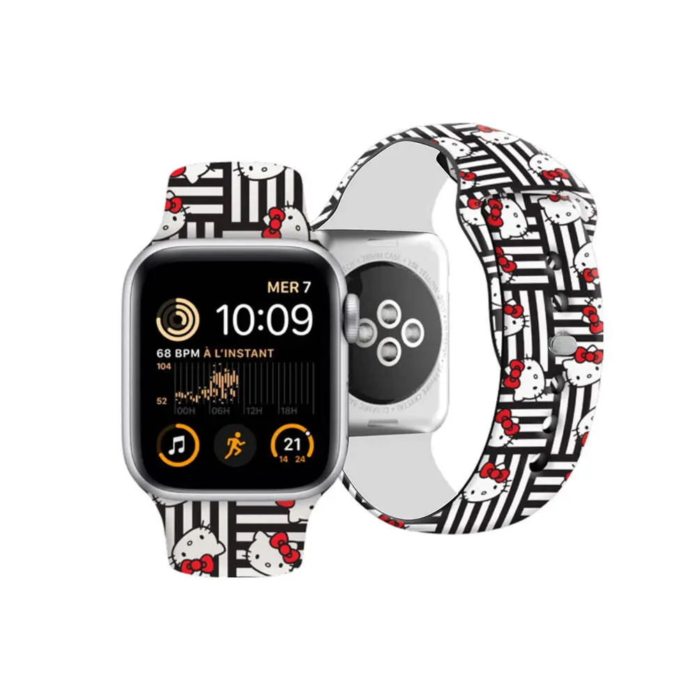 Apple Watch 41 mm Hello Kitty Lisanslı Silikon Kordon - Siyah