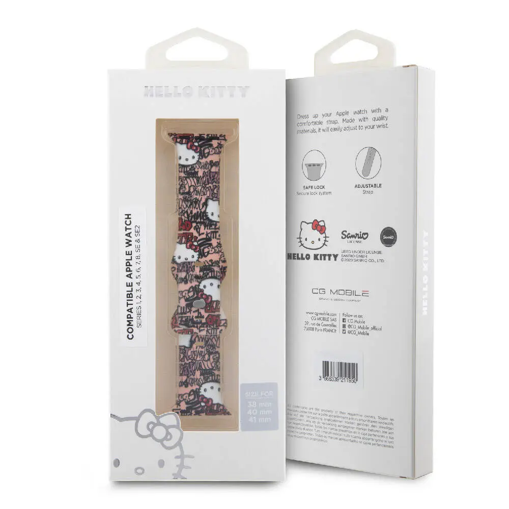 Apple Watch 7 41mm Hello Kitty Orjinal Lisanslı Etiket Graffiti Silikon Kordon
