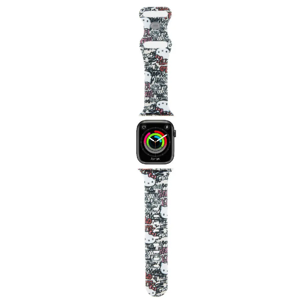 Apple Watch 7 41mm Hello Kitty Orjinal Lisanslı Etiket Graffiti Silikon Kordon