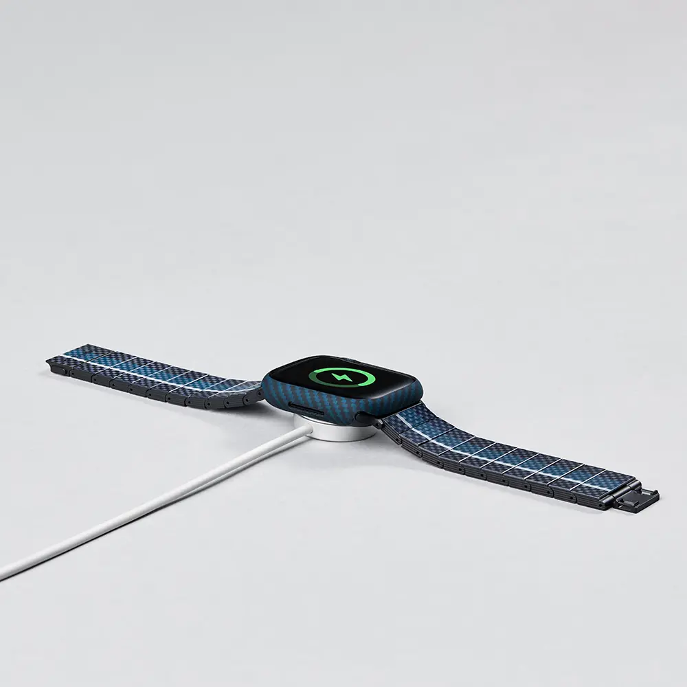 Apple Watch 7 45mm 600D Aramid Fiber Classic Serisi Black-Blue Twill Kasa Koruyucu Pitaka Air Case