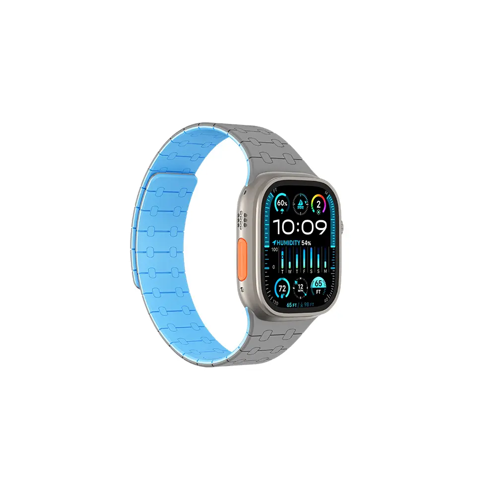 Apple Watch 45 mm Manyetik Silikon Spor Kayış - Amazingthing Smoothie Sport