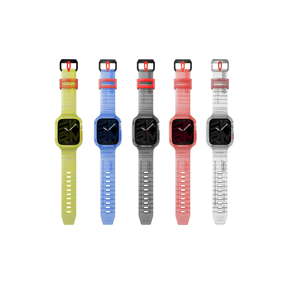 Apple Watch 45 mm Sert PC Kasa Korumalı Silikon Kordon - Skinarma Saido
