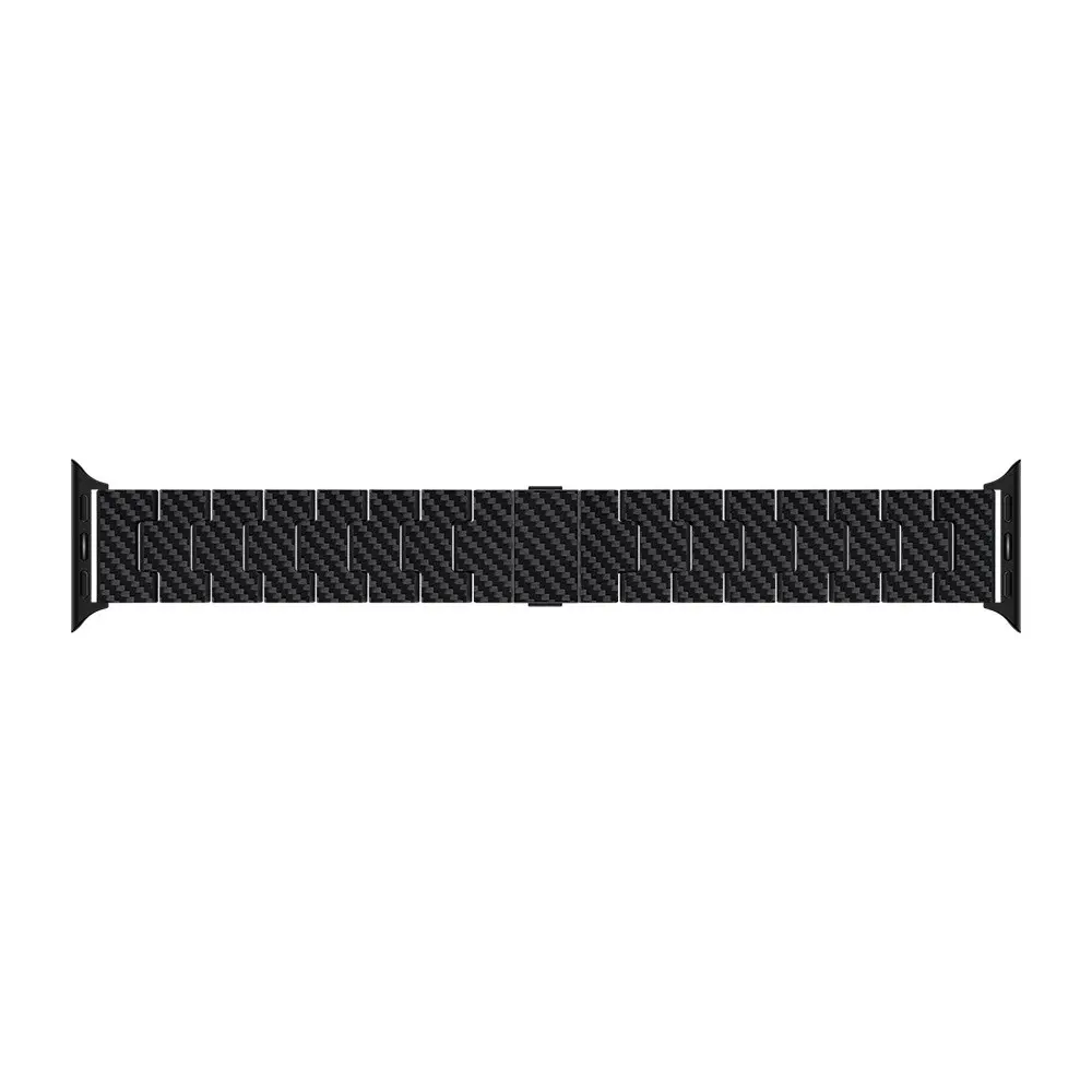 Apple Watch Serisi Uyumlu Karbon Fiber Pitaka Retro Serisi Black-Grey Twill Universal Kordon