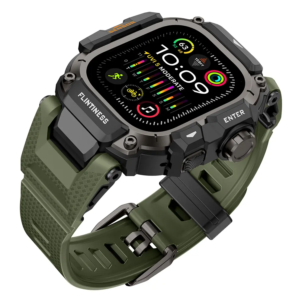 Apple Watch Ultra 49 mm Kasa Koruyuculu Silikon Kordon - Mohseven Punk Fortress