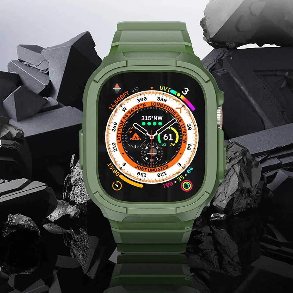 Apple Watch Ultra 49 mm Sert PC Kasa Koruyuculu Silikon Kordon - Wiwu Armor