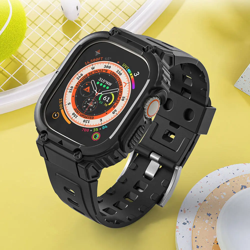 Apple Watch Ultra 49 mm Sert PC Kasa Koruyuculu Silikon Kordon - Wiwu Armor