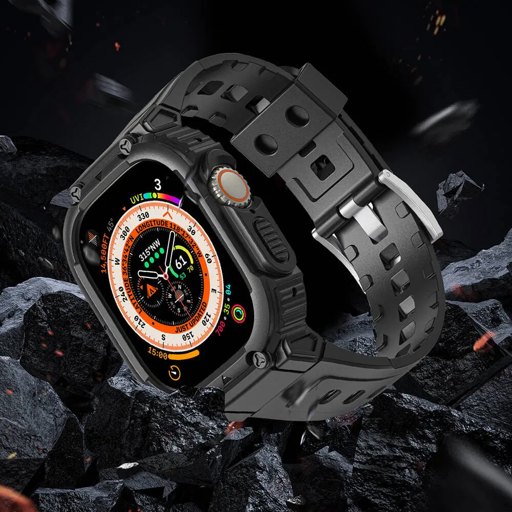 Apple Watch Ultra 49 mm Sert PC Kasa Koruyuculu Silikon Kordon - Wiwu Armor