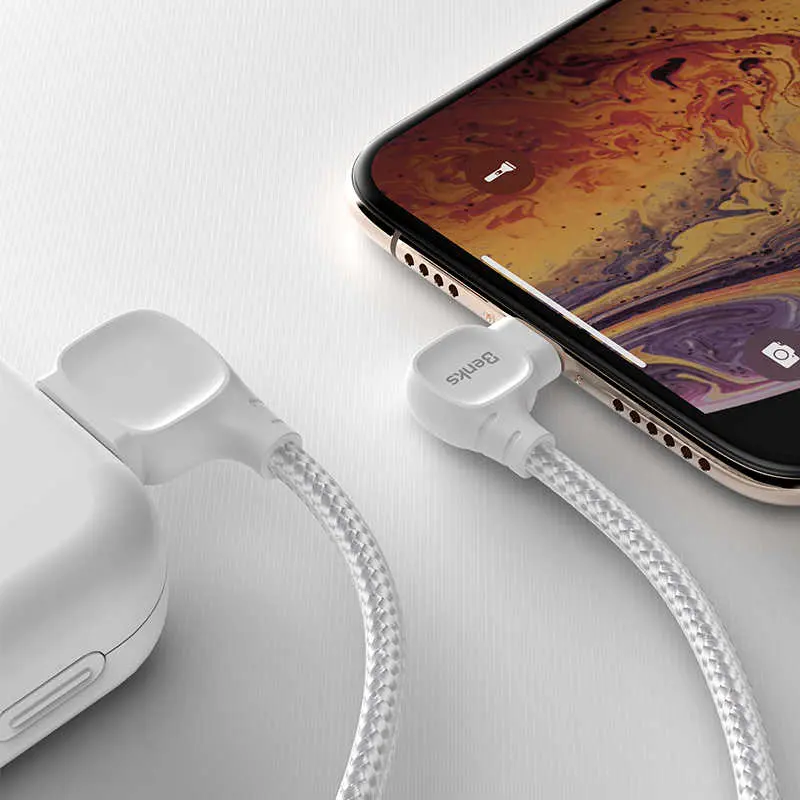 Benks M12 MFI Lightning Kablo 1.2 m, 90 Derece Uçlu