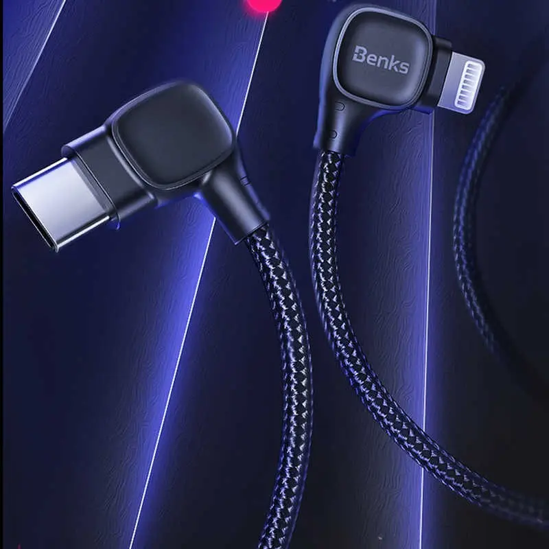 Benks M15 MFi USB-C PD Şarj ve Data Kablosu, 1.5 m, L Şeklinde Uçlu