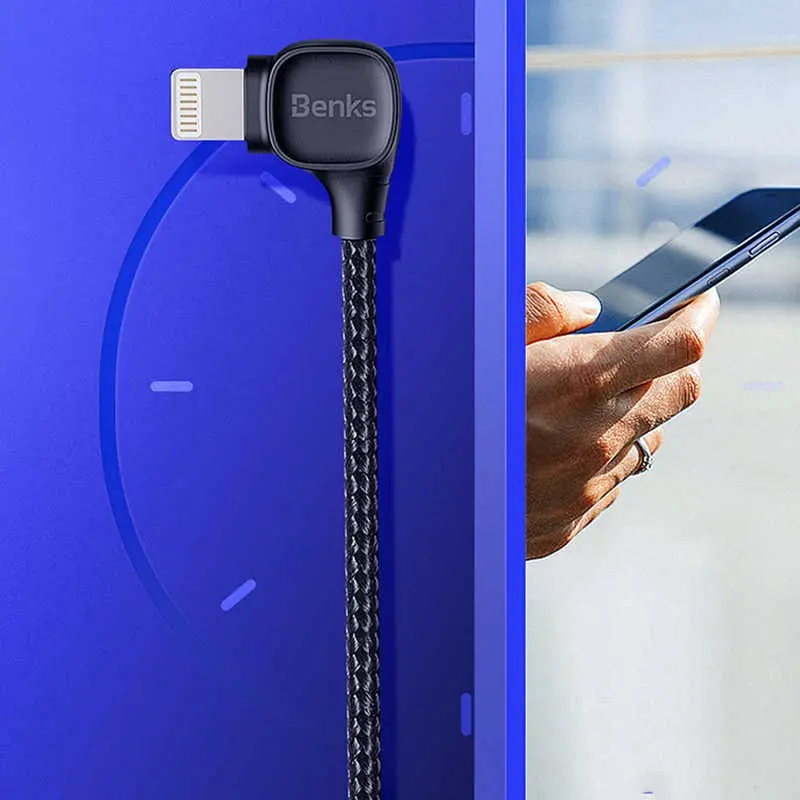 Benks M15 MFi USB-C PD Şarj ve Data Kablosu, 1.5 m, L Şeklinde Uçlu