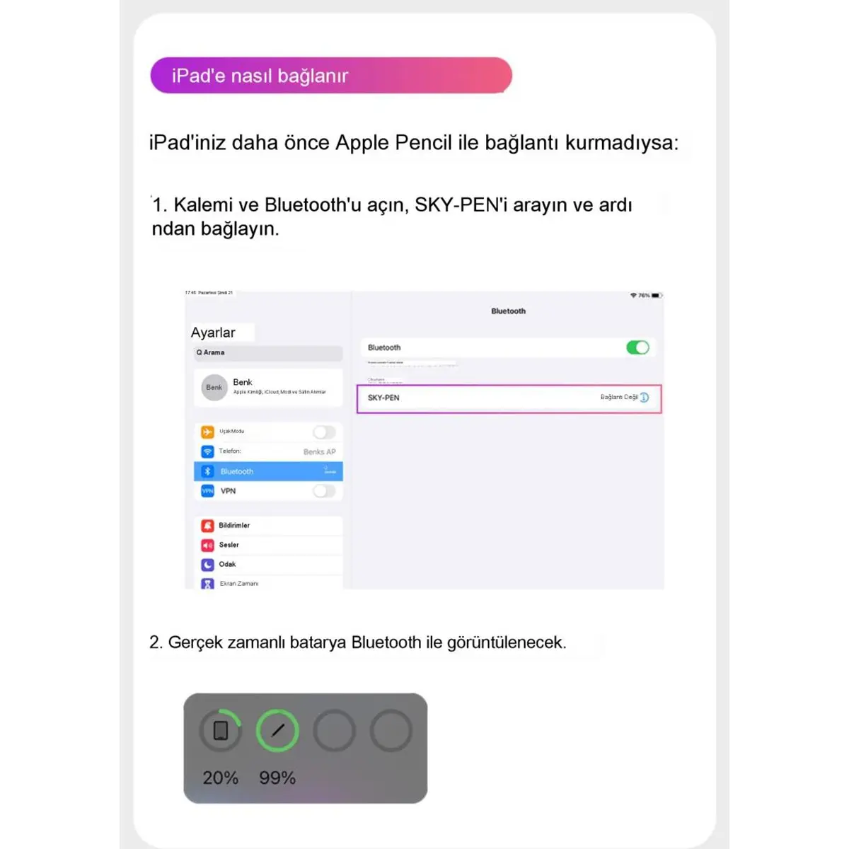 Benks Manyetik Kablosuz Şarjlı Palm Rejection Dokunmatik Kalem