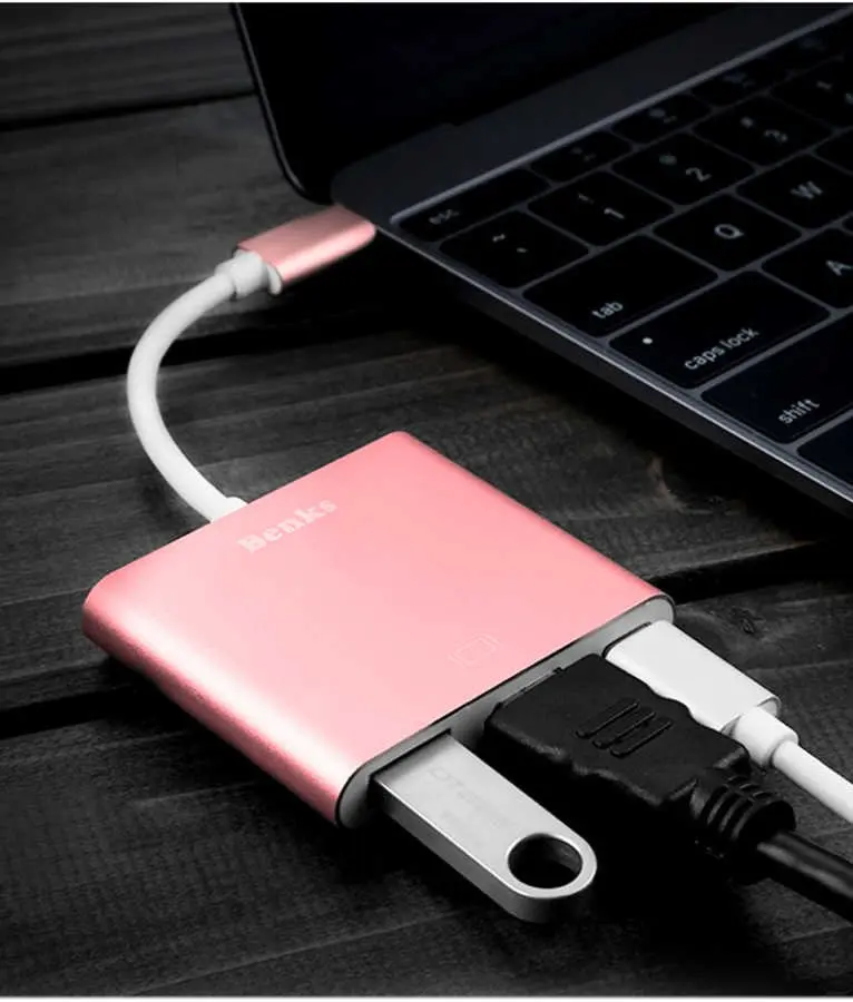 Benks U19 Type-C 3'ü 1 Arada Adaptör, USB 3.0, HDMI ve Type-C