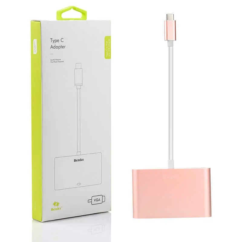 Benks U20 Type-C 3'ü 1 Arada Adaptör, USB 3.0, VGA ve Type-C