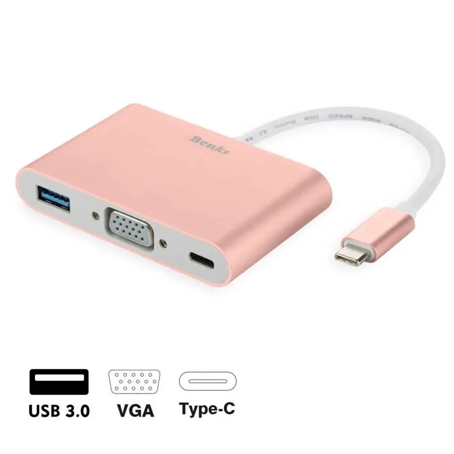 Benks U20 Type-C 3'ü 1 Arada Adaptör, USB 3.0, VGA ve Type-C