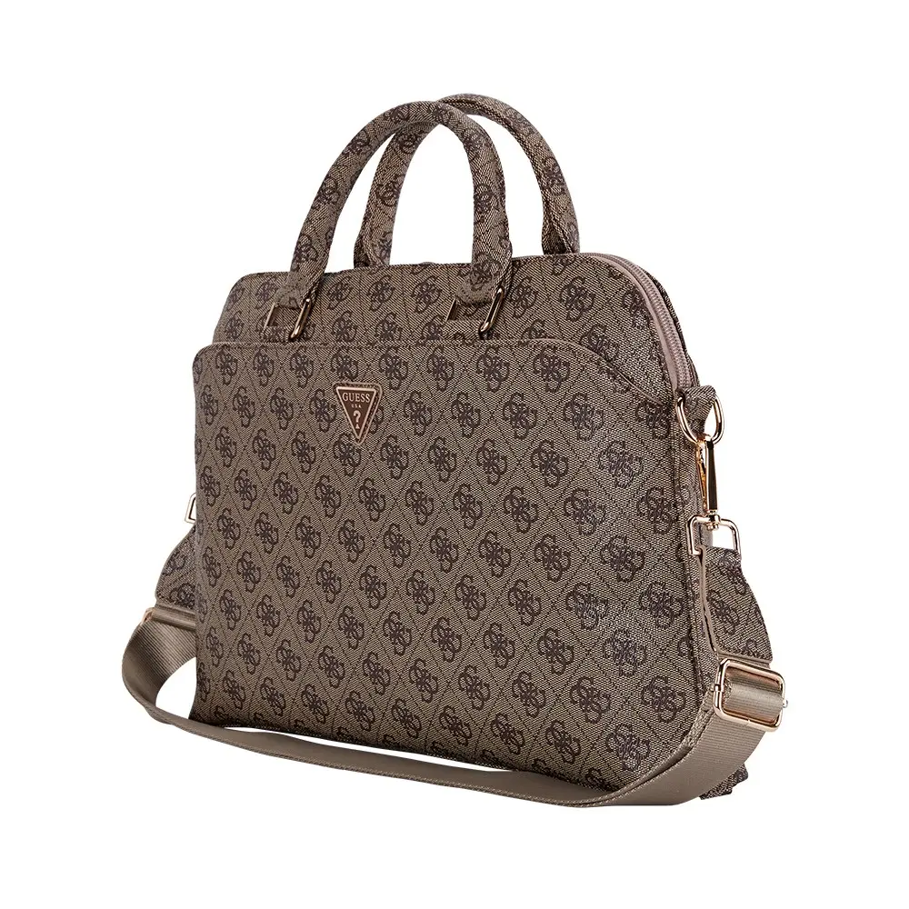 Guess Orjinal Lisanslı 4G Desenli Üçgen Logolu Omuz Askılı 15 inç Laptop Çantası