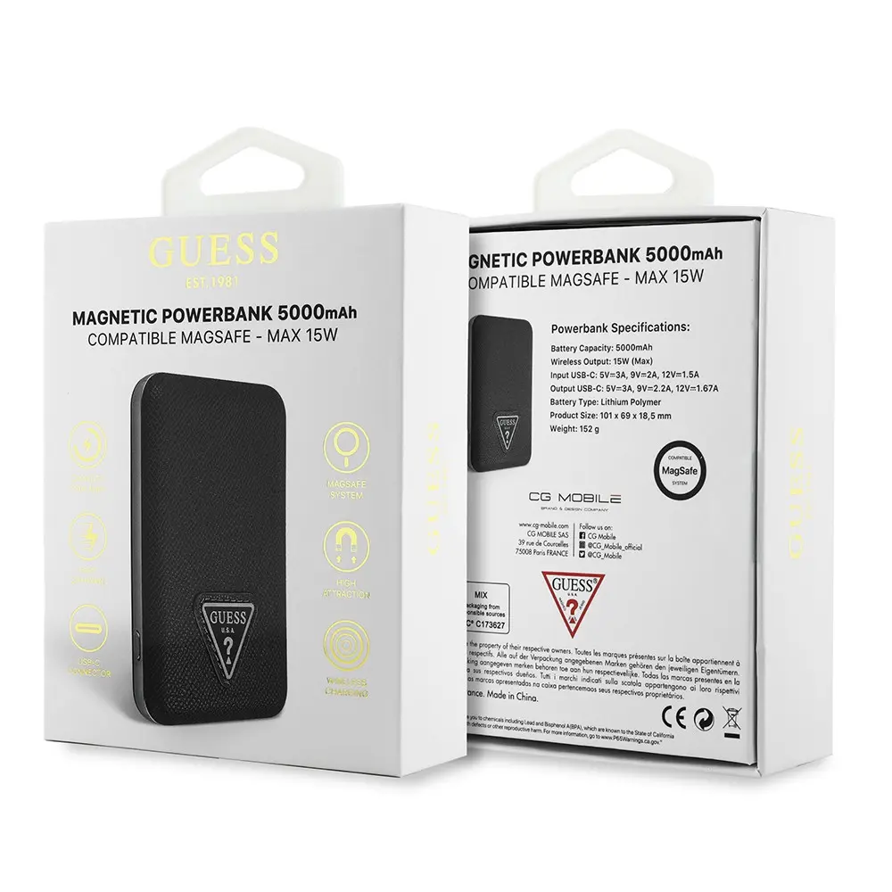 Guess Lisanslı 5000 mAh MagSafe Uyumlu Kablosuz Powerbank, 15W