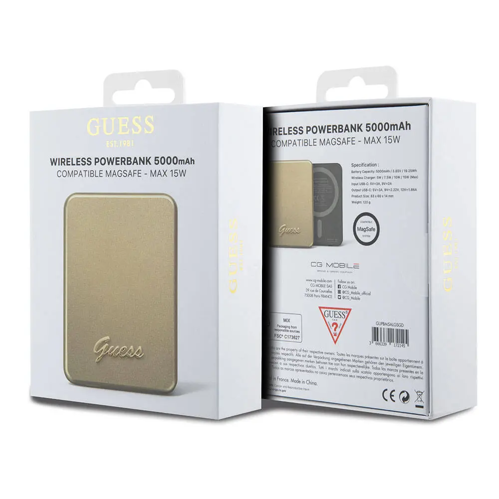 Guess Lisanslı MagSafe Uyumlu 5000 mAh Kablosuz Powerbank, 15 W