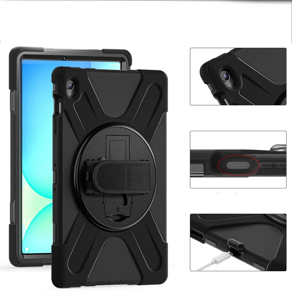 Galaxy Tab S10 FE Plus Silikon Kılıf, Omuz Askılı ve Standlı - Zore Defender