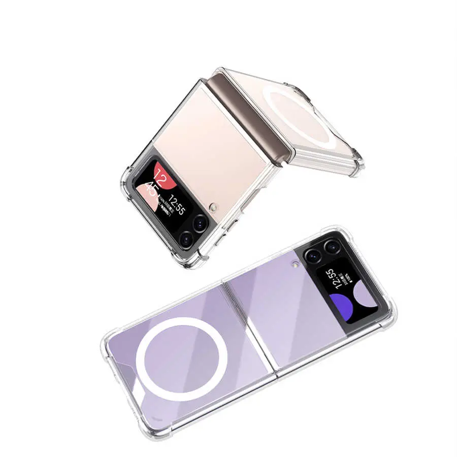 Galaxy Z Flip 4 Kılıf Wireless Şarj Özellikli Airbagli Zore Kıpta Anti Shock M-safe Kapak