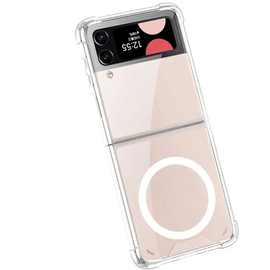 Galaxy Z Flip 4 Kılıf Wireless Şarj Özellikli Airbagli Zore Kıpta Anti Shock M-safe Kapak