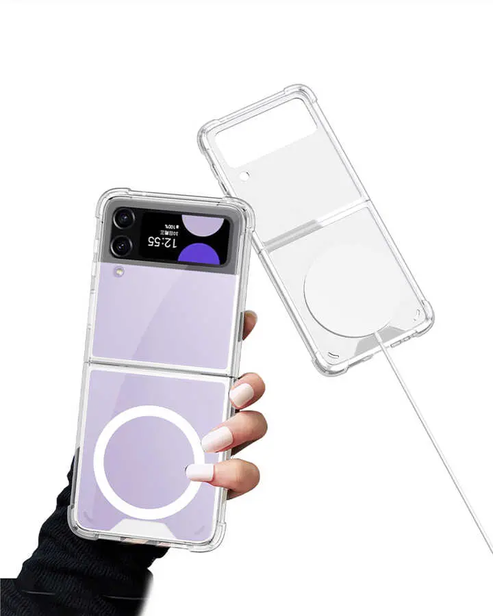 Galaxy Z Flip 4 Kılıf Wireless Şarj Özellikli Airbagli Zore Kıpta Anti Shock M-safe Kapak
