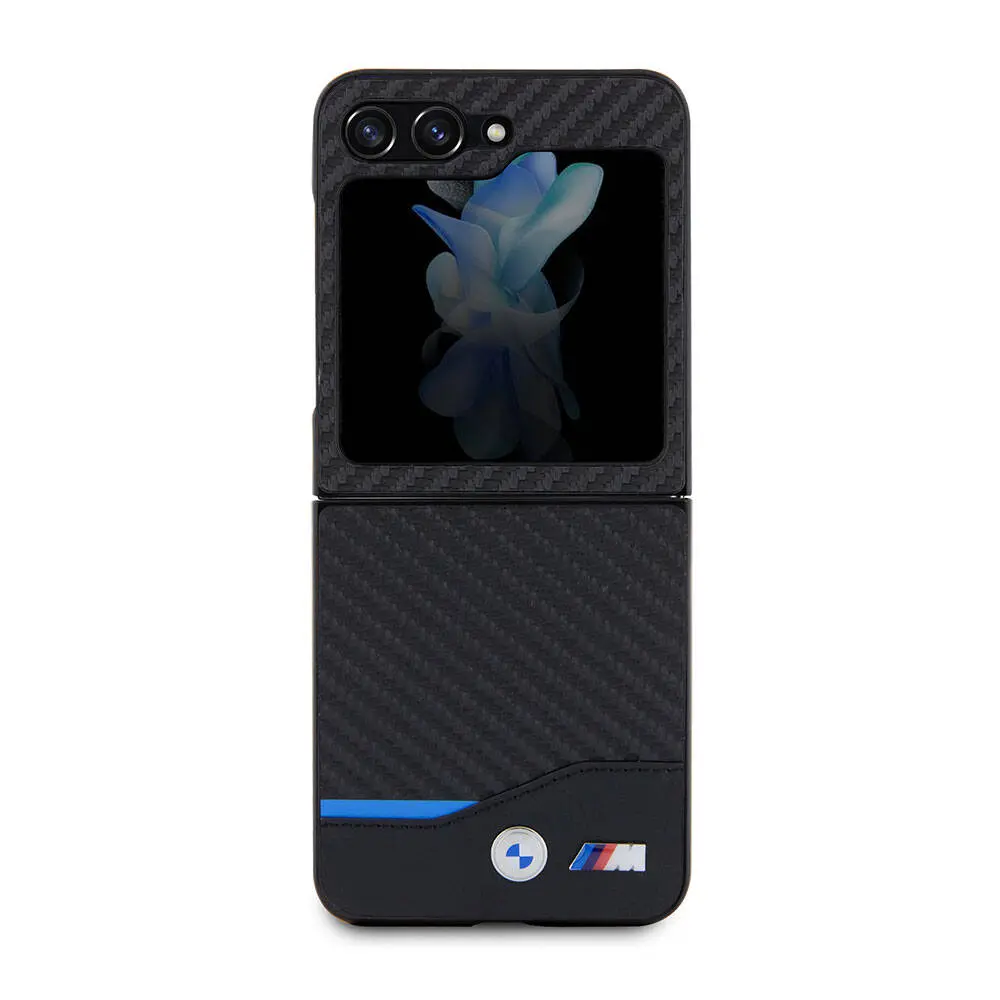 Galaxy Z Flip 5 Kılıf, BMW M Logolu PU Karbon Kapak - Siyah