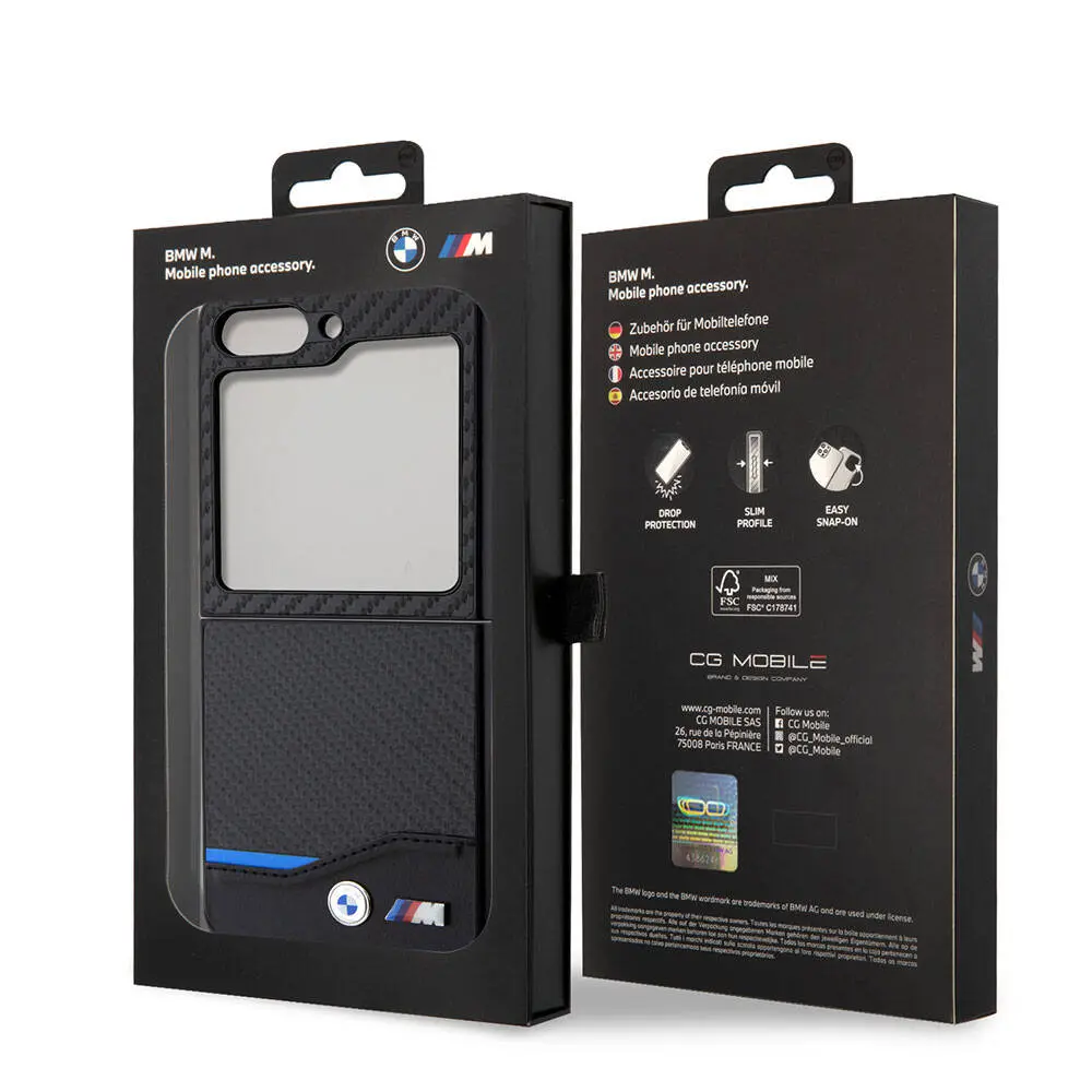 Galaxy Z Flip 5 Kılıf, BMW M Logolu PU Karbon Kapak - Siyah