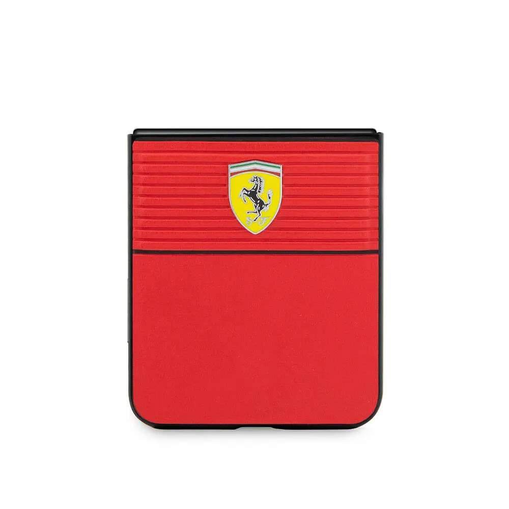 Galaxy Z Flip 5 Ferrari Lisanslı PU Deri Metal Logolu Kılıf