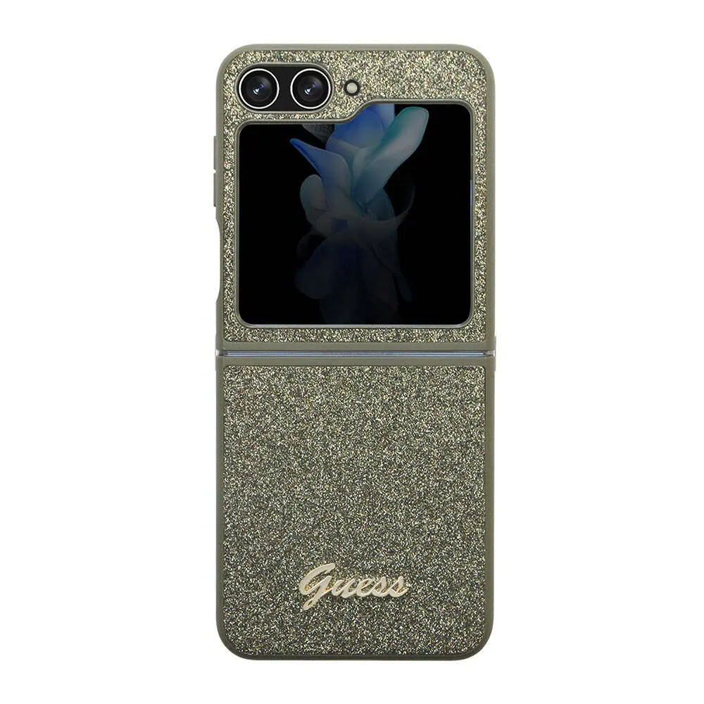 Galaxy Z Flip 5 Kılıf, Lisanslı Guess Glitter Flakes Kapak - Haki