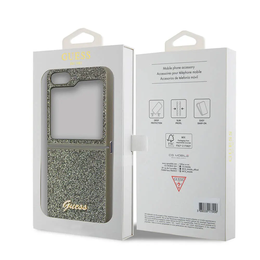 Galaxy Z Flip 5 Kılıf, Lisanslı Guess Glitter Flakes Kapak - Haki