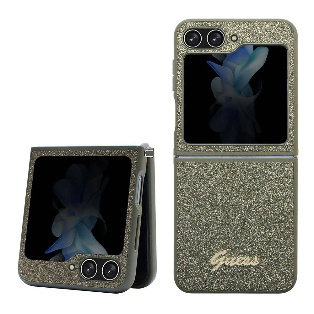 Galaxy Z Flip 5 Kılıf, Lisanslı Guess Glitter Flakes Kapak - Haki