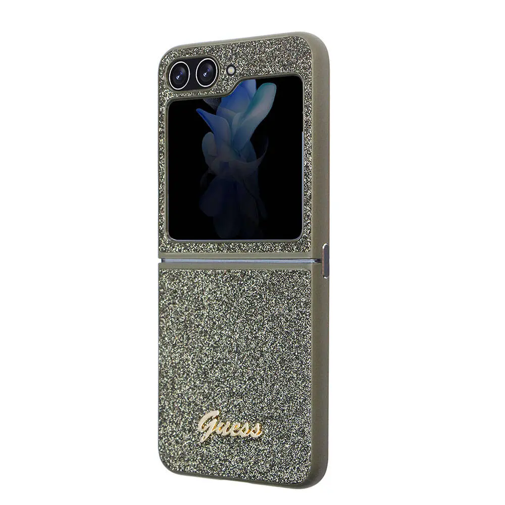 Galaxy Z Flip 5 Kılıf, Lisanslı Guess Glitter Flakes Kapak - Haki