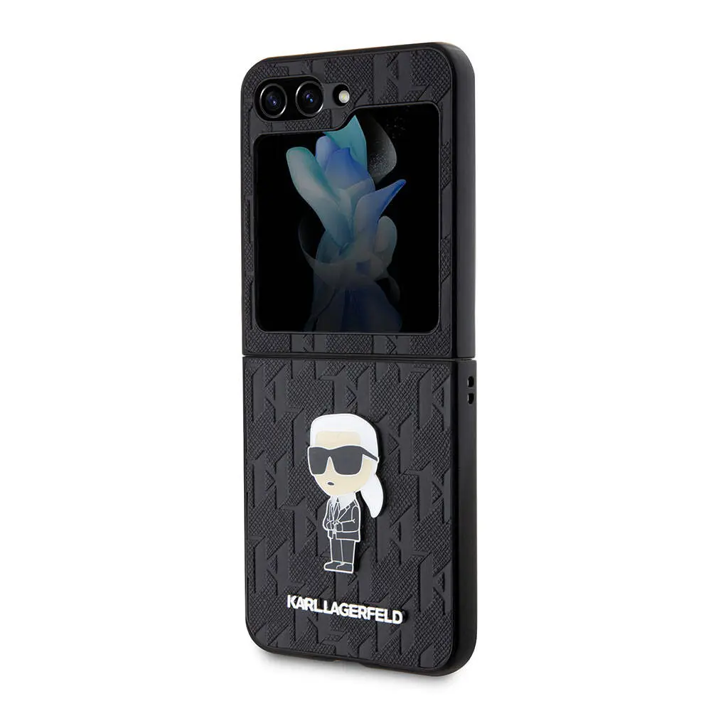 Galaxy Z Flip 5 Kılıf, Lisanslı Karl Lagerfeld Saffiano Kapak - Siyah