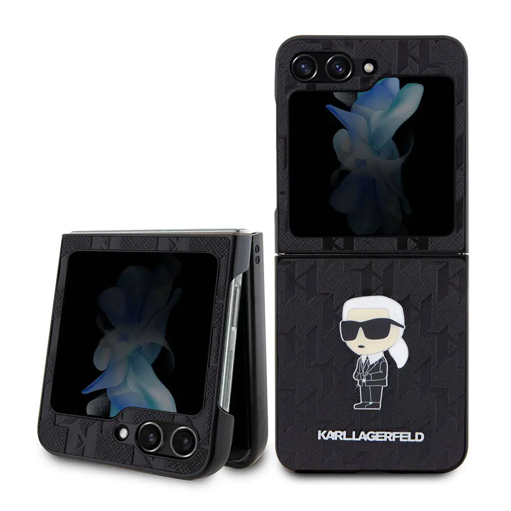 Galaxy Z Flip 5 Kılıf, Lisanslı Karl Lagerfeld Saffiano Kapak - Siyah