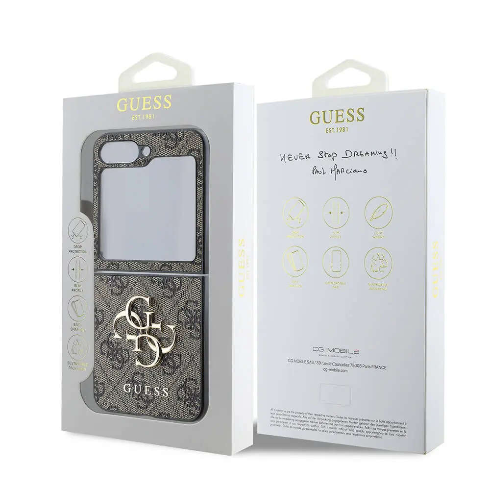 Galaxy Z Flip 6 Deri Görünümlü Metal Logolu Kılıf - Guess Lisanslı