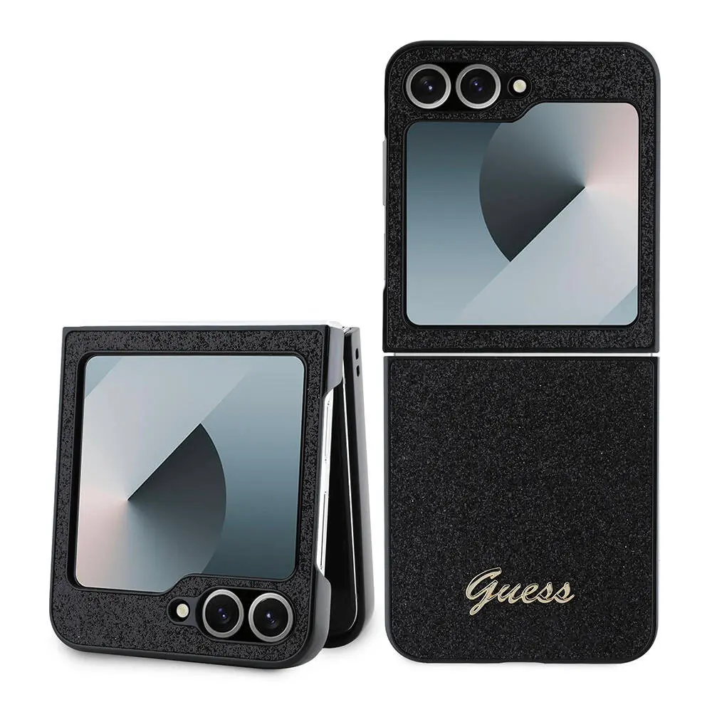 Galaxy Z Flip 6 Kılıf Guess Lisanslı Glitter Script Kapak - Siyah