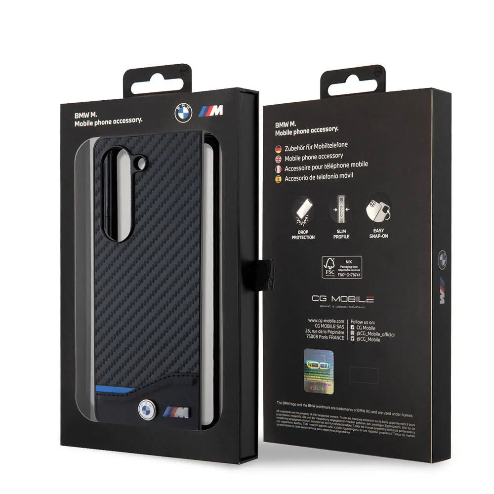 Galaxy Z Fold 5 Kılıf, BMW Lisanslı M Logolu PU Karbon Kapak - Siyah