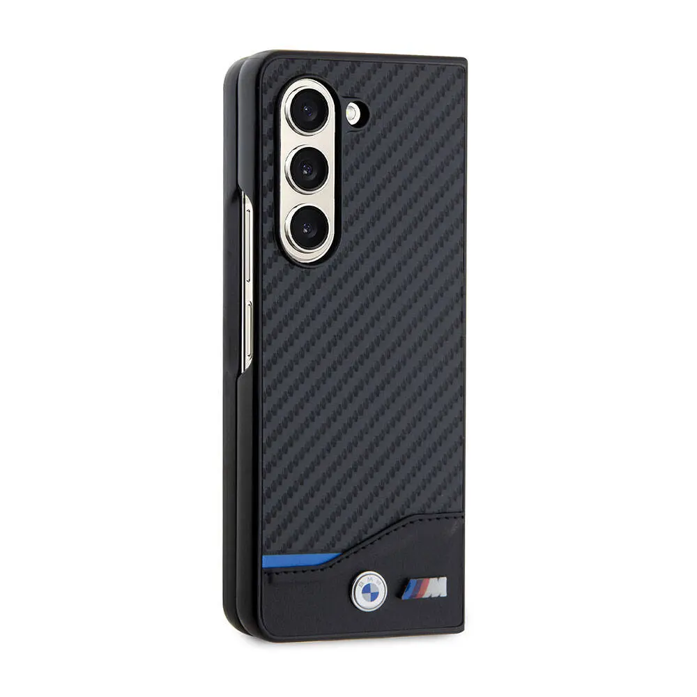 Galaxy Z Fold 5 Kılıf, BMW Lisanslı M Logolu PU Karbon Kapak - Siyah