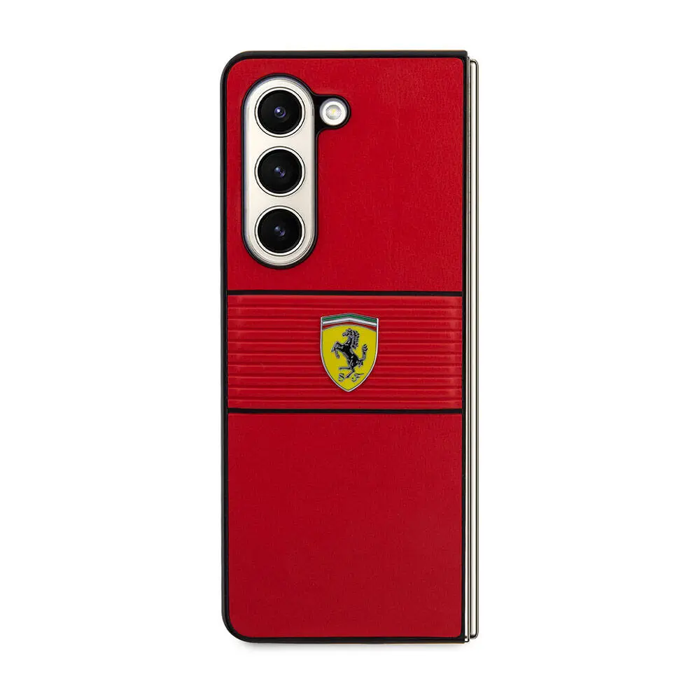 Galaxy Z Fold 5 Ferrari Lisanslı PU Deri Metal Logolu Kılıf