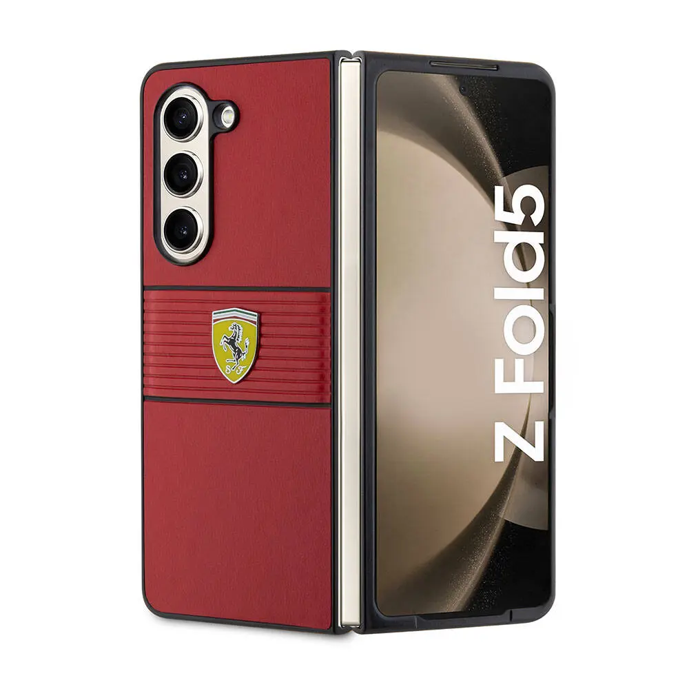 Galaxy Z Fold 5 Ferrari Lisanslı PU Deri Metal Logolu Kılıf