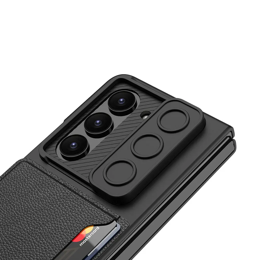 Galaxy Z Fold 5 Suni Deri Kartlıklı Sürgülü Kamera Korumalı Kılıf - GKK