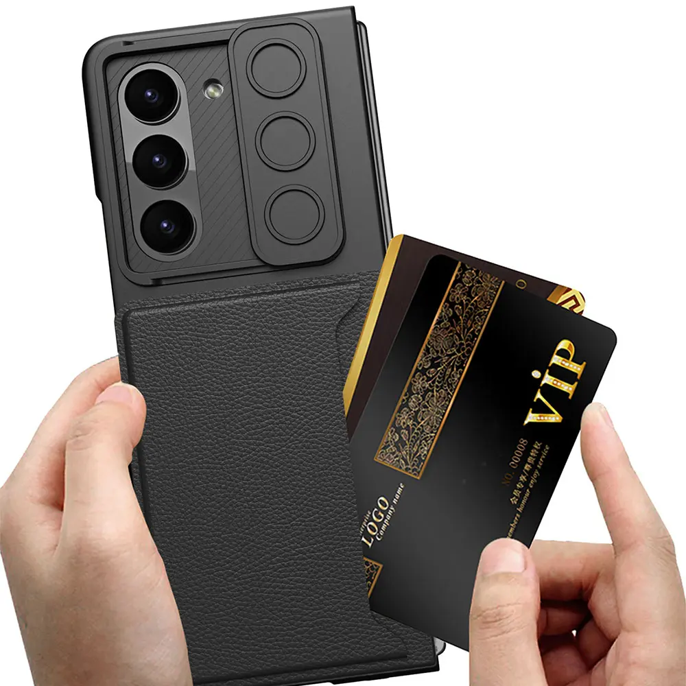 Galaxy Z Fold 5 Suni Deri Kartlıklı Sürgülü Kamera Korumalı Kılıf - GKK