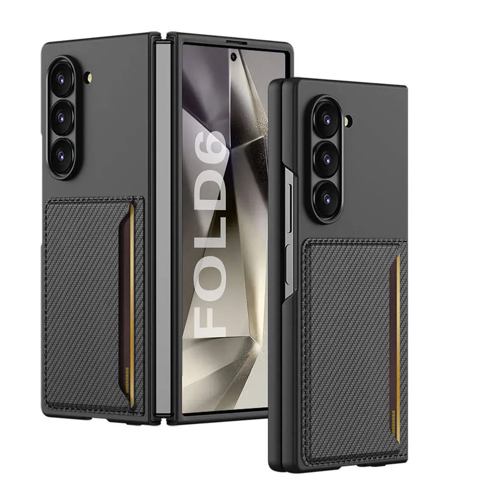Galaxy Z Fold 6 Karbonfiber Görünümlü Kartlıklı Sert Kapak - GKK